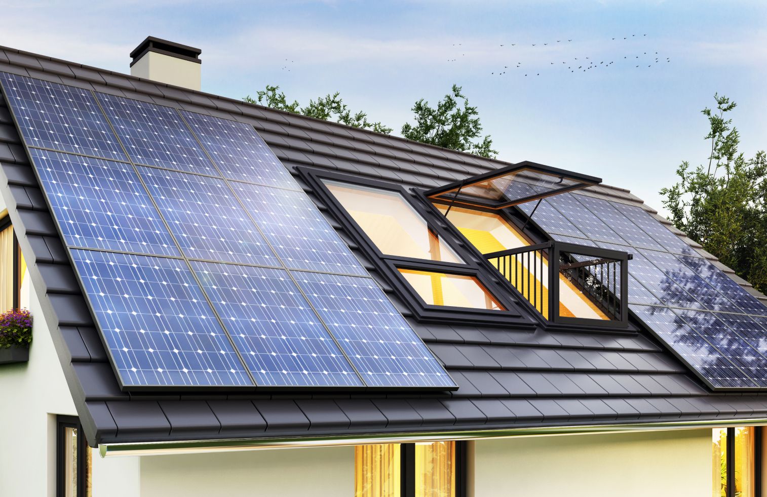 Photovoltaikanlage auf modernem Einfamilienhaus